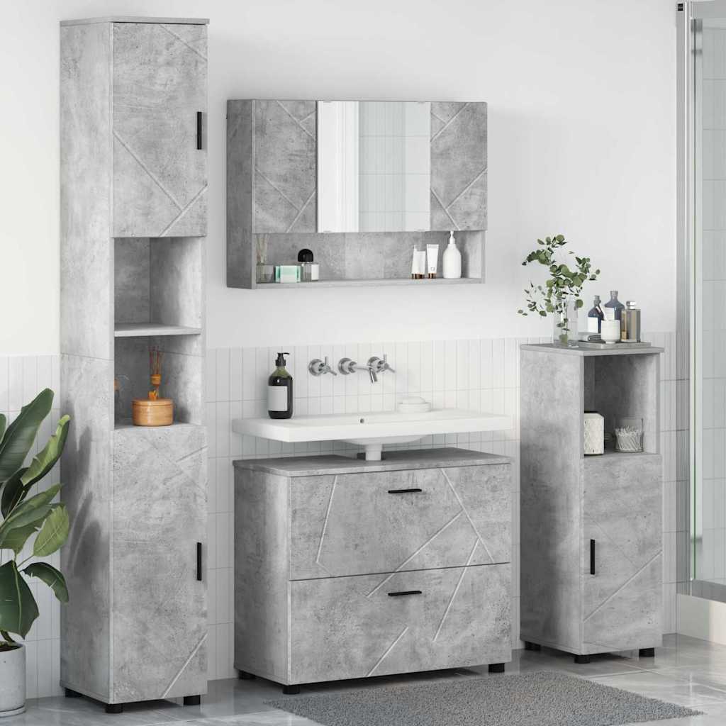 Set di mobili per il bagno con cassetto 4 pcs Grigio cemento 3393046