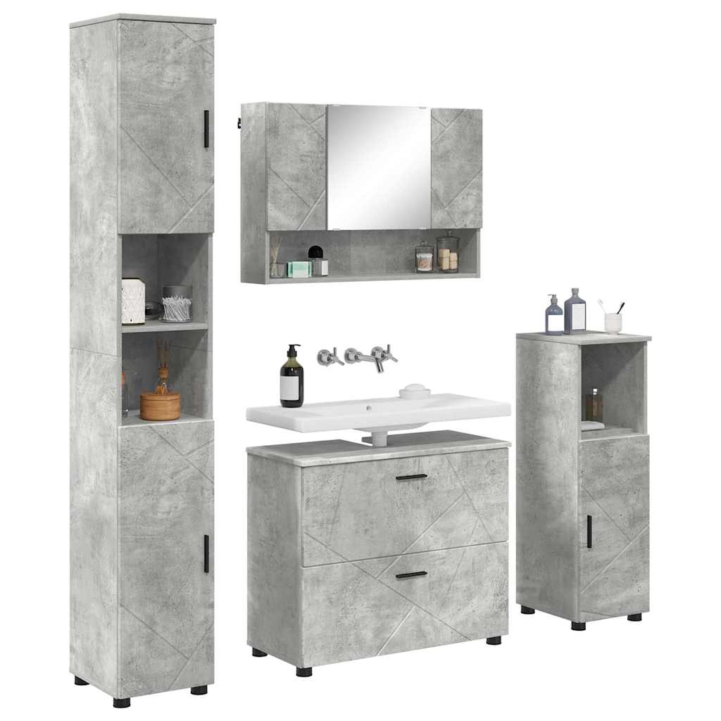 Set di mobili per il bagno con cassetto 4 pcs Grigio cemento 3393046