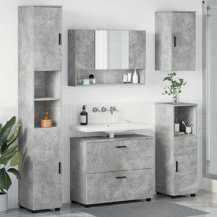 Set di mobili per il bagno con cassetto 5 pcs Grigio cemento 3393066