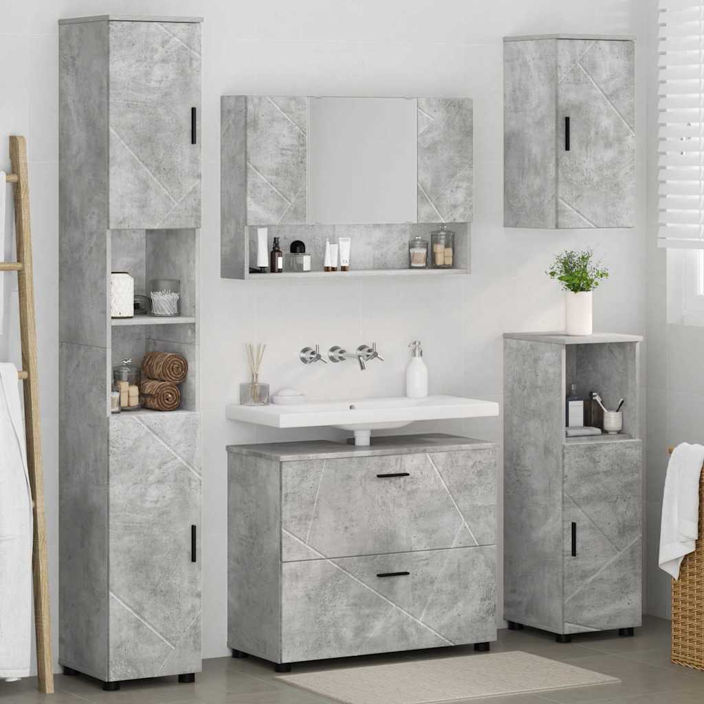 vidaXL Set di mobili per il bagno con cassetto 5 pcs Grigio cemento