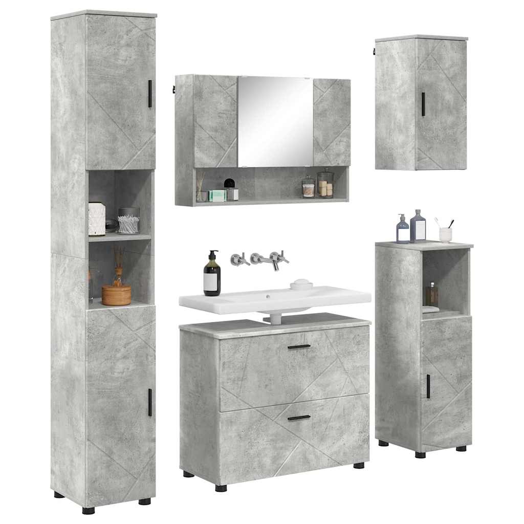 vidaXL Set di mobili per il bagno con cassetto 5 pcs Grigio cemento
