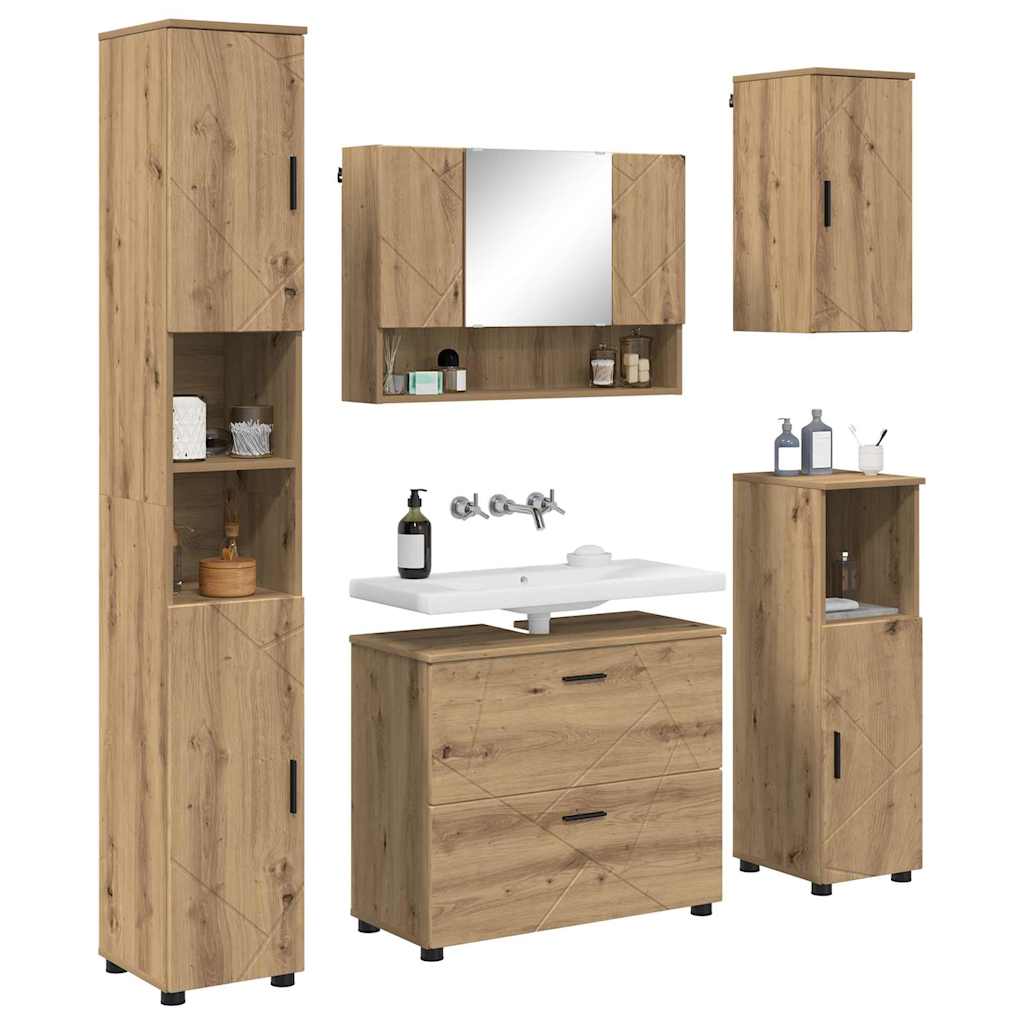 Set di mobili per il bagno con porta 5 pcs rovere artigianale 3393072