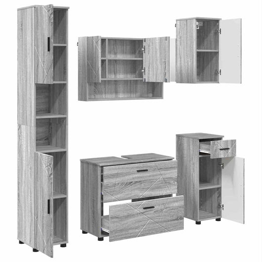 vidaXL Set di mobili per il bagno 5 pcs Grigio sonoma 30 x 35 x 192 cm