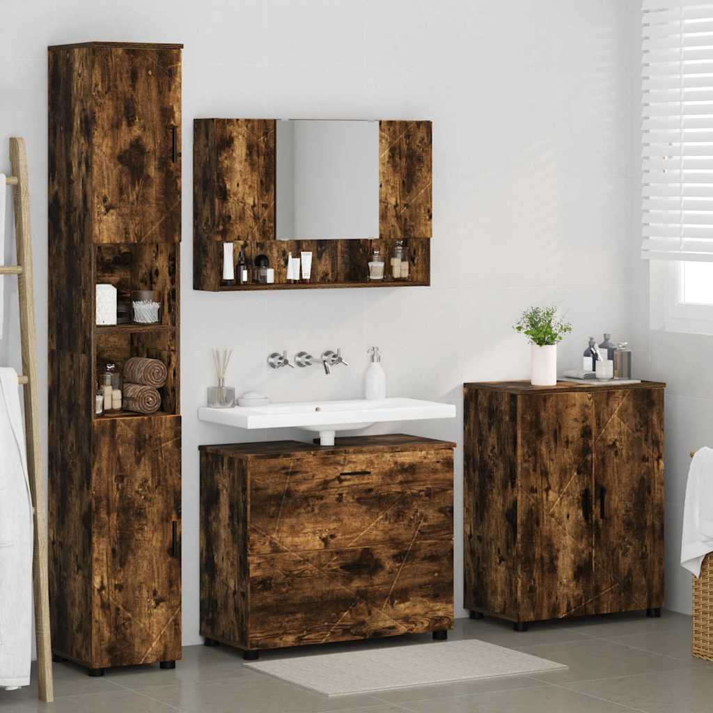 vidaXL Set di mobili per il bagno 4 pcs Rovere fumo 30 x 35 x 192 cm