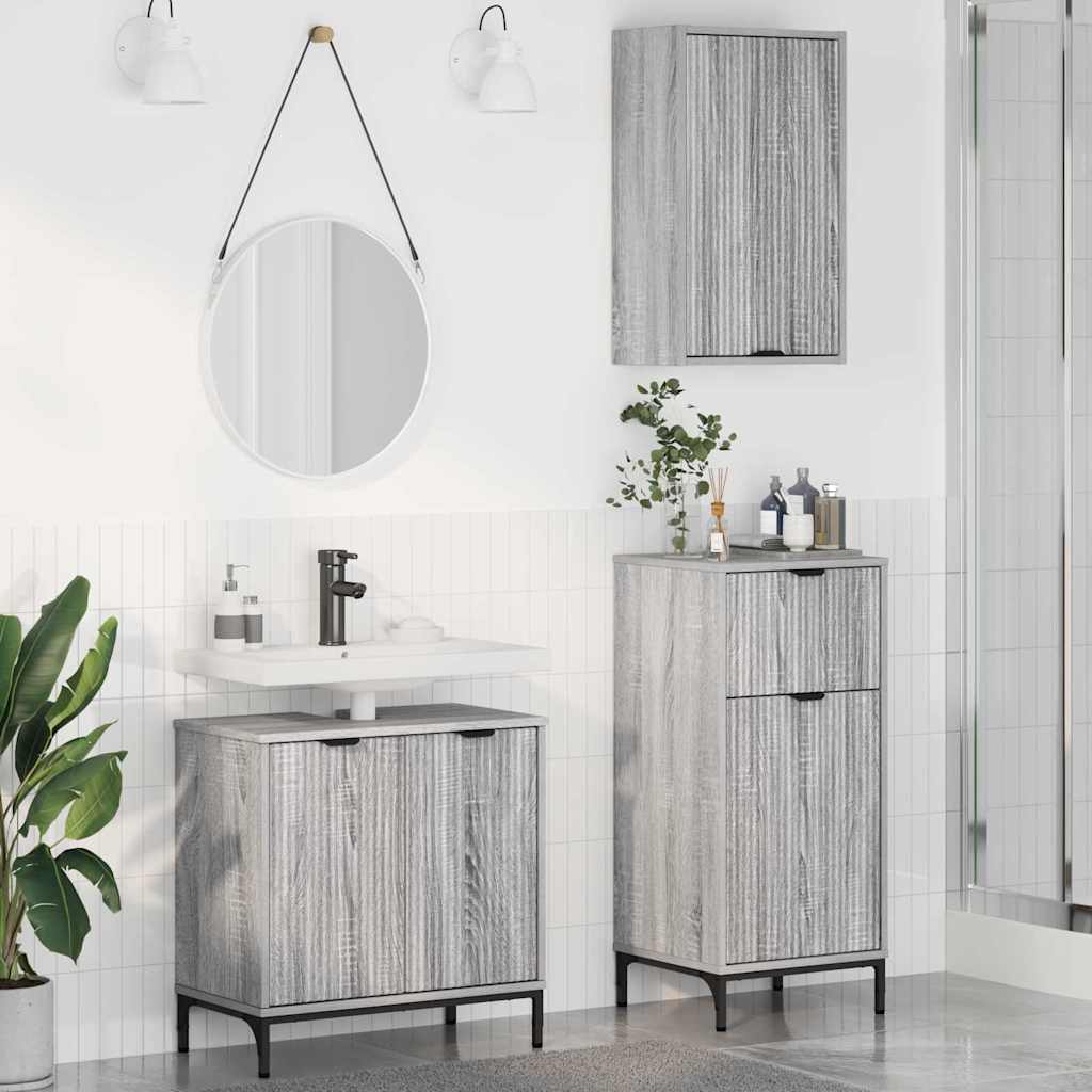 vidaXL Set di mobili per il bagno con cassetto 3 pcs Grigio sonoma