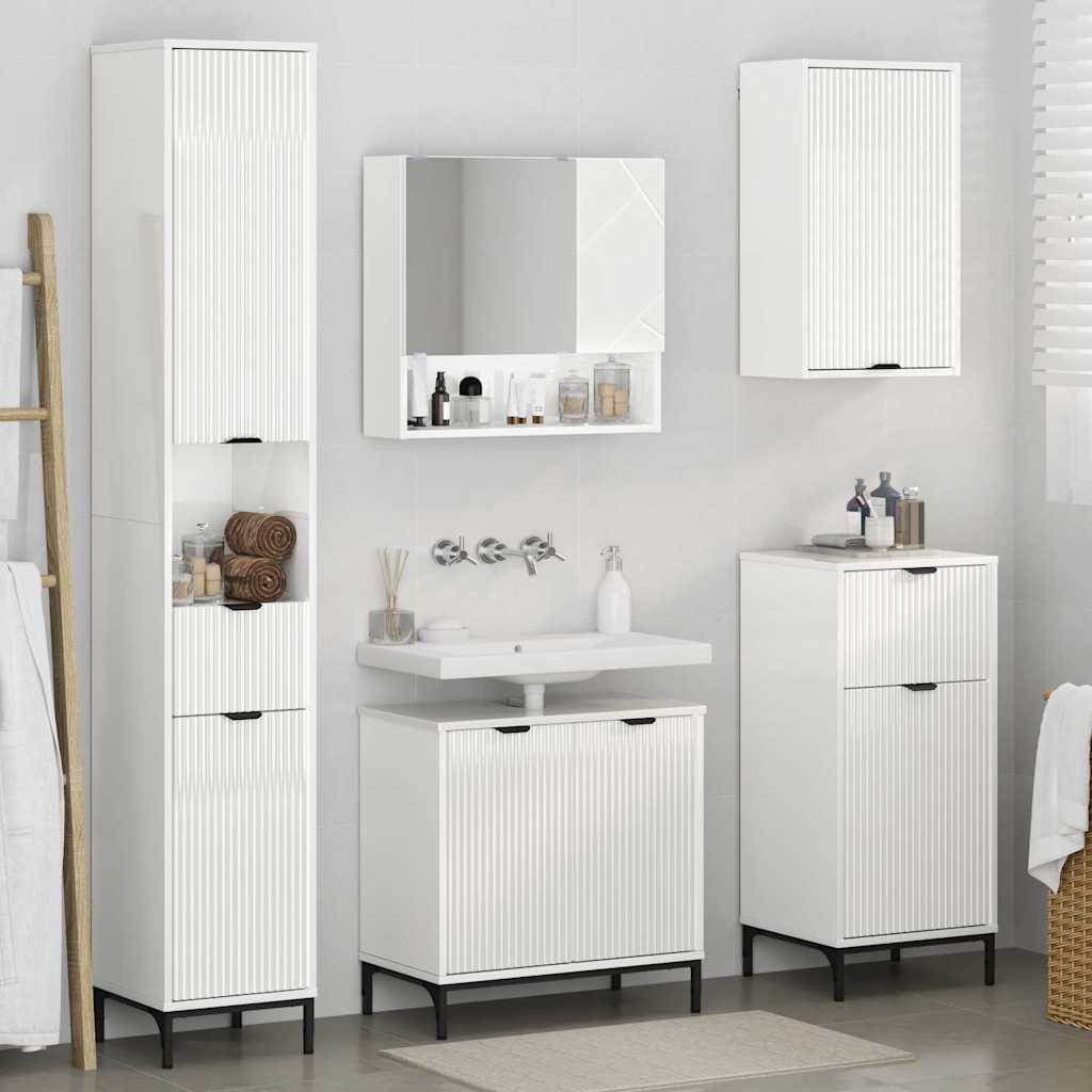 Set di mobili per il bagno con cassetto con porta Bianco Lucido 3393117