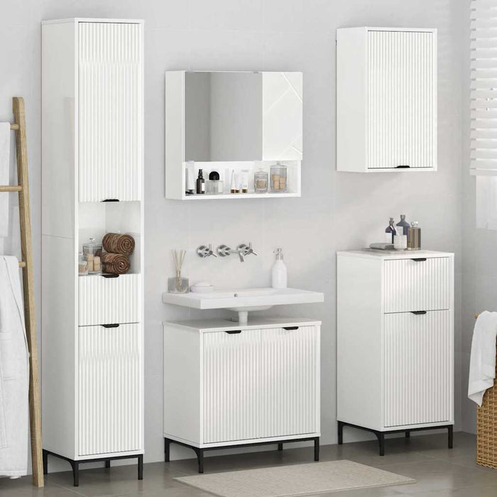 Set di mobili per il bagno con cassetto con porta Bianco Lucido 3393117