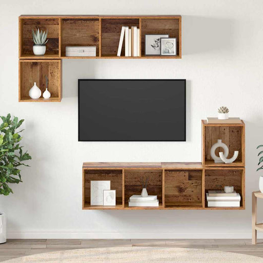 Set mobile TV 4 pz-Set di 4 Credenza per TV Legno vecchio Legno multistrato 579019