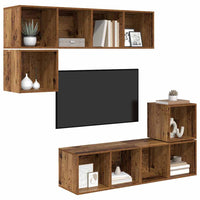Set mobile TV 4 pz-Set di 4 Credenza per TV Legno vecchio Legno multistrato 579019