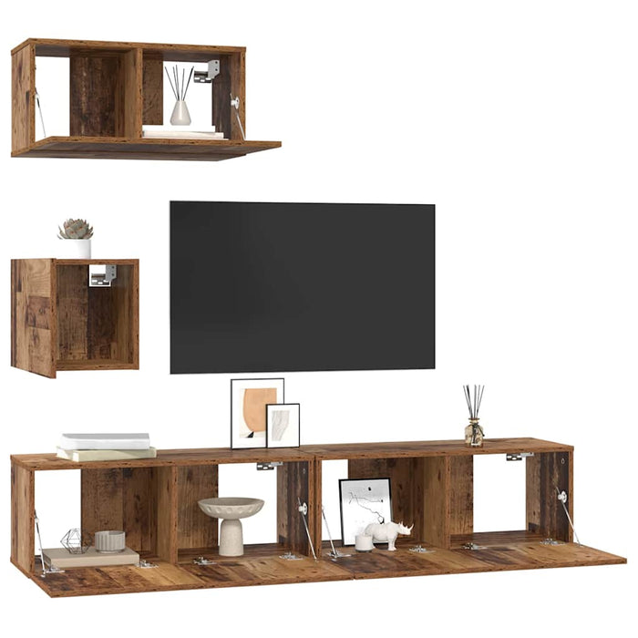 vidaXL Mobile TV da Parete 4 pcs Legno vecchio 80 x 30 x 30.5 cm