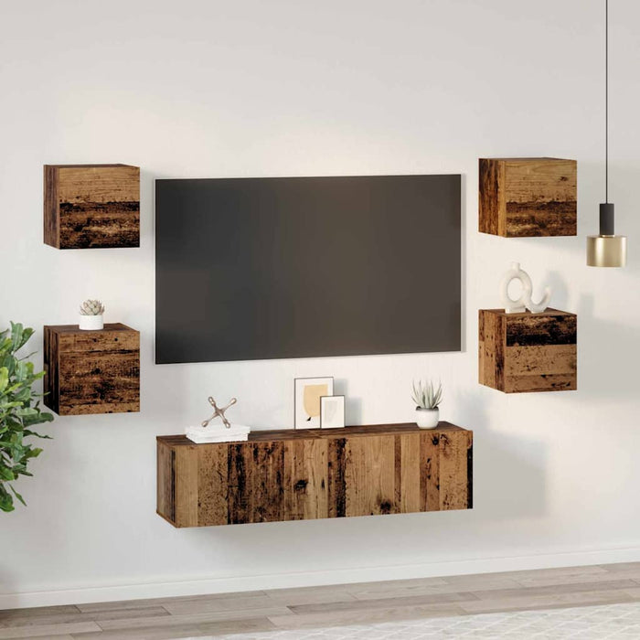 vidaXL Set mobile TV 6 pcs Legno vecchio Media 120 x 30 x 30 cm