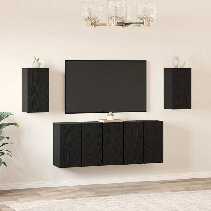 Set mobile TV 7 pz-Set di 7 Credenza per TV Rovere Nero 30,5 x 30 x 60 cm