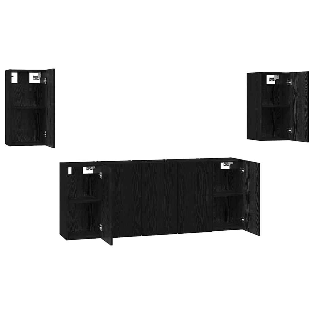 Set mobile TV 7 pz-Set di 7 Credenza per TV Rovere Nero 30,5 x 30 x 60 cm