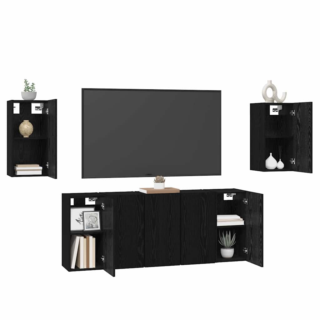 Set mobile TV 7 pz-Set di 7 Credenza per TV Rovere Nero 30,5 x 30 x 60 cm