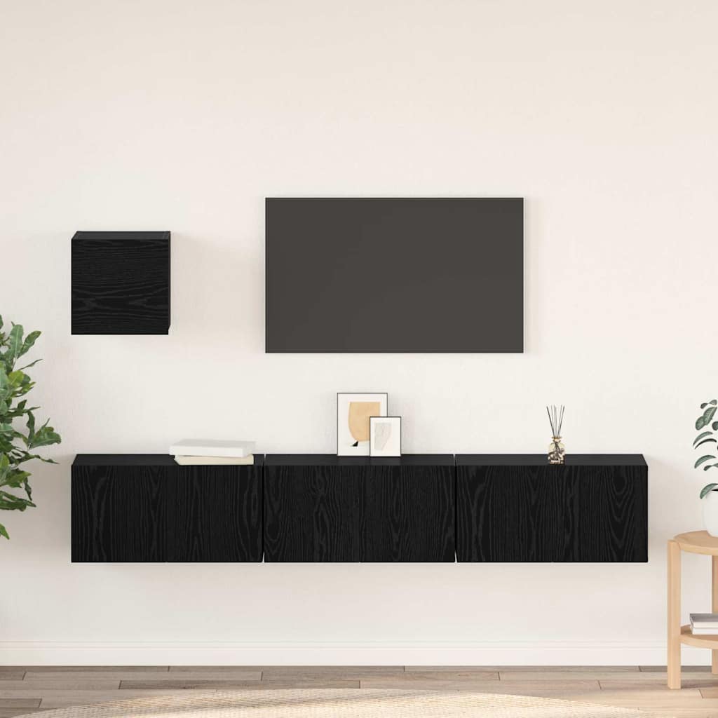 Set mobile TV 4 pz-Set di 4 Credenza per TV Rovere Nero Legno multistrato 862803