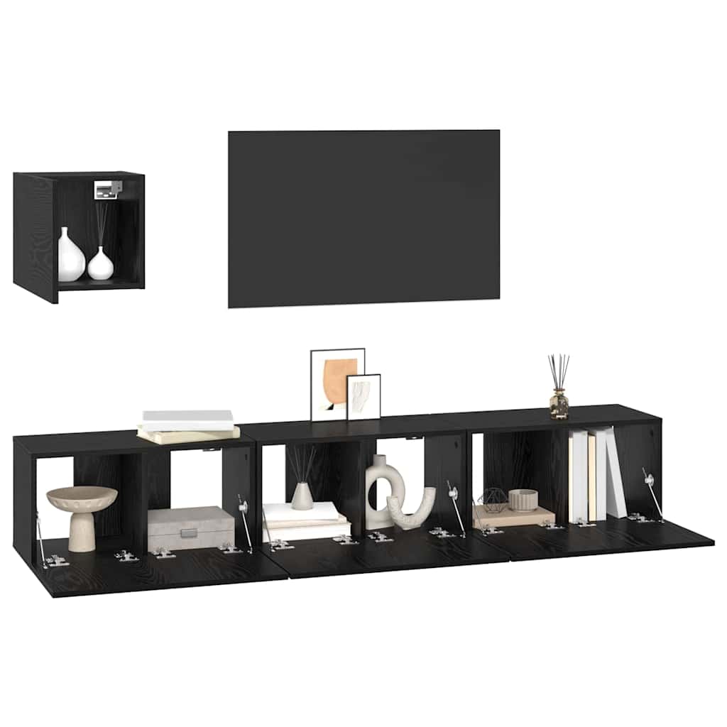 vidaXL Set mobile TV 4 pcs Rovere nero 60 x 30 x 30 cm