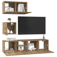 Set mobile TV 4 pz-Set di 4 Credenza per TV Rovere artigianale Legno multistrato 329830