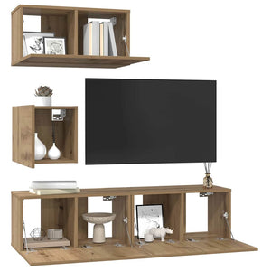 Set mobile TV 4 pz-Set di 4 Credenza per TV Rovere artigianale Legno multistrato 329830