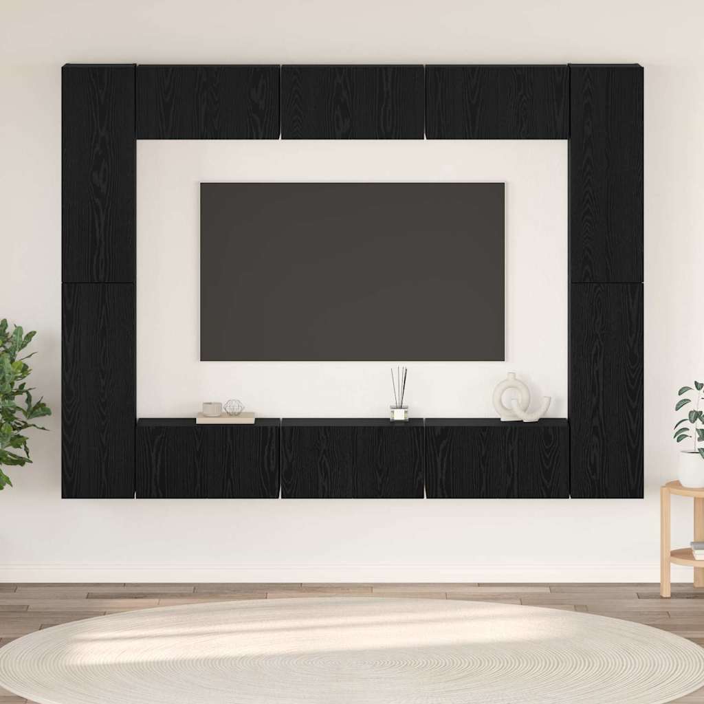 vidaXL Set mobile TV 10 pcs Rovere nero Media 30.5 x 30 x 90 cm