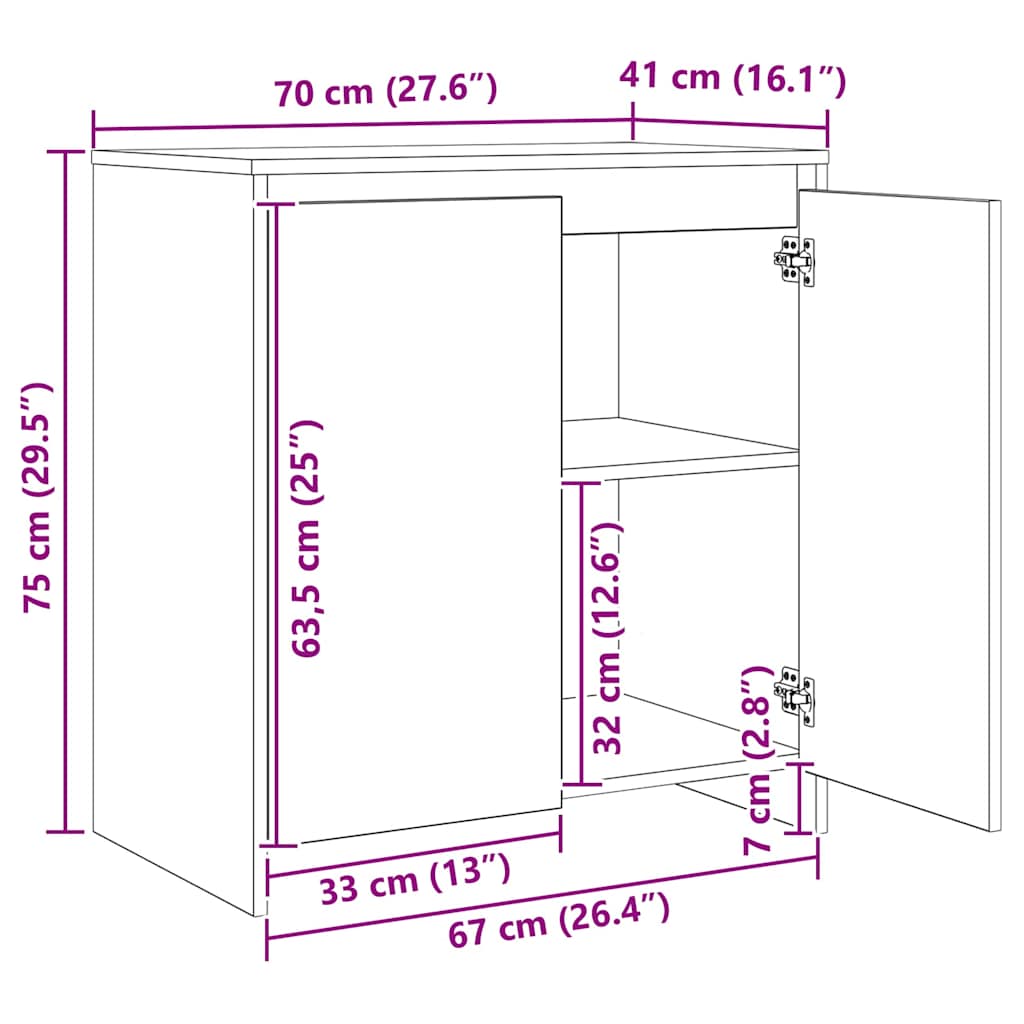 vidaXL Sideboards 3 pcs Legno vecchio 70 x 41 x 75 cm