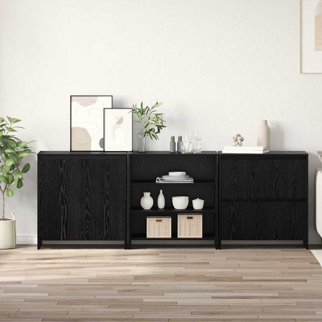Credenza 3 pz-Set di 3 Buffet-Armadio da cucina Rovere nero 70 x 41 x 75 cm Legno multistrato