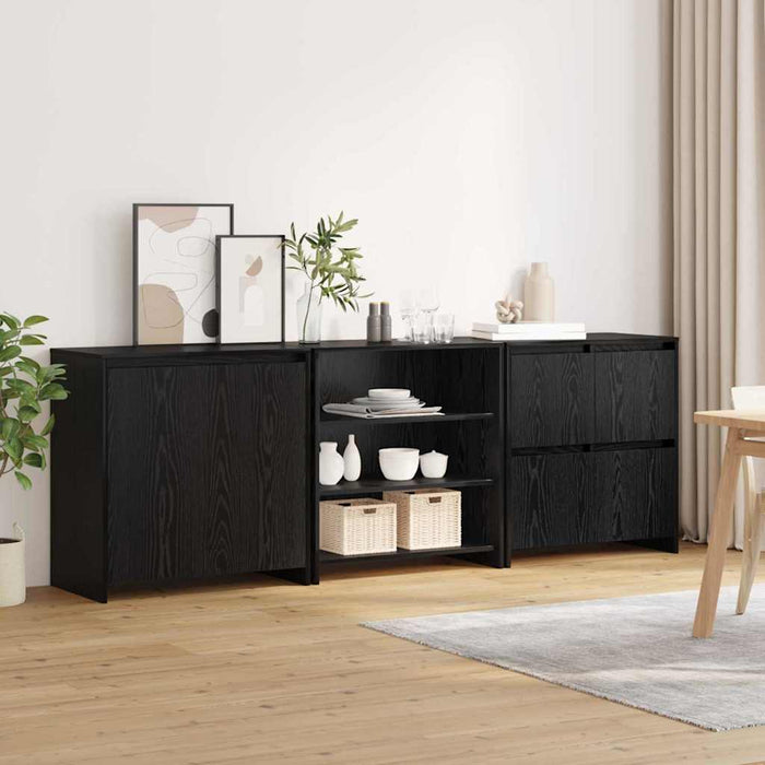 vidaXL Credenza 3 pcs Rovere nero 70 x 41 x 75 cm Legno multistrato
