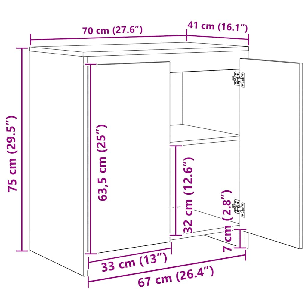 vidaXL Credenza 3 pcs Rovere nero 70 x 41 x 75 cm Legno multistrato