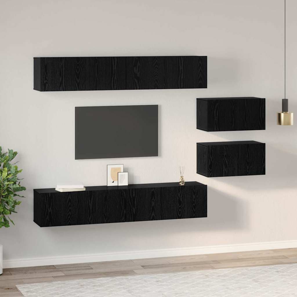 vidaXL Set mobile TV 6 pcs Rovere Nero 80 x 30 x 30.5 cm Small