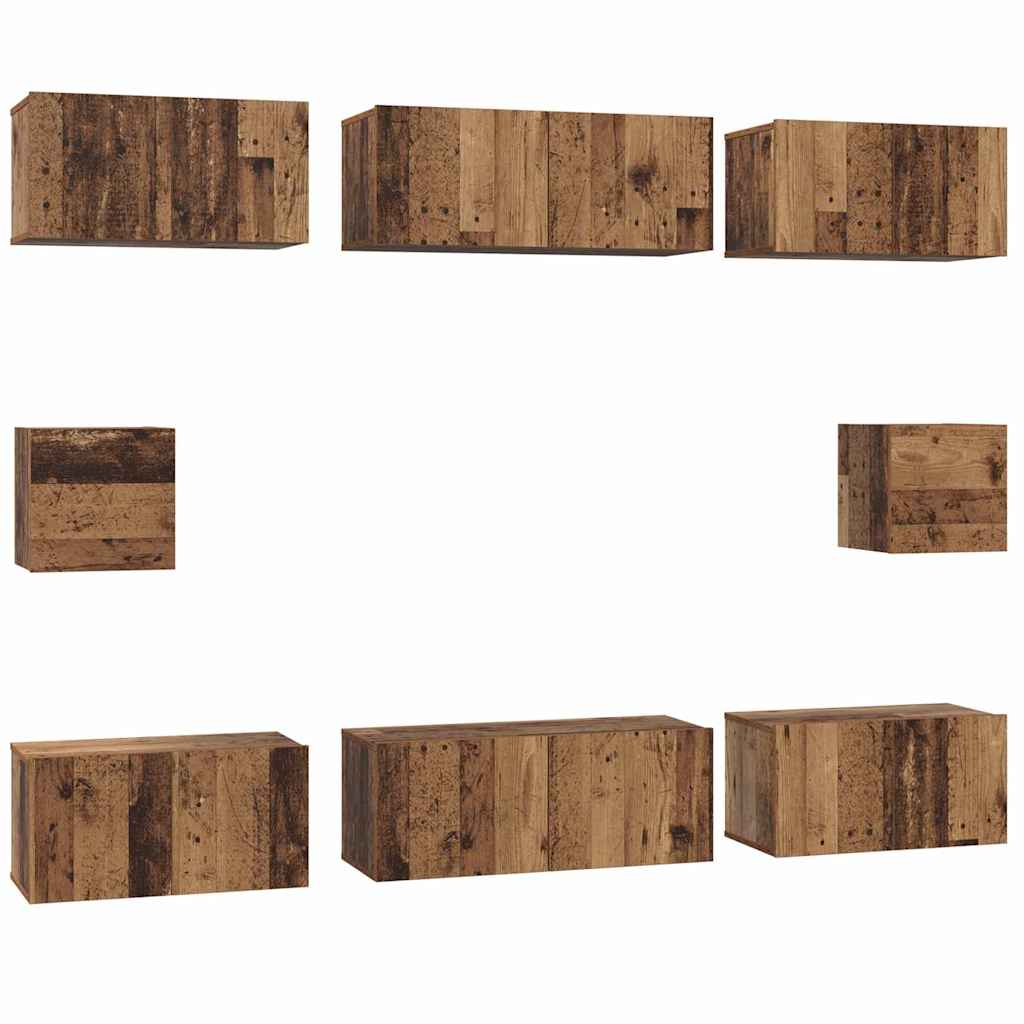 vidaXL Set di mobili TV 8 pcs Legno vecchio Legno multistrato