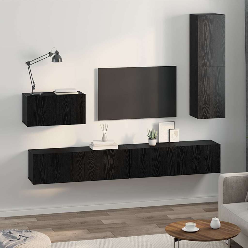 vidaXL Mobile TV da Parete 4 pcs Rovere nero 200 x 30 x 30 cm