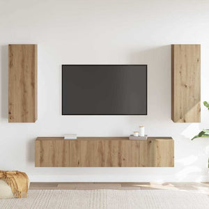 vidaXL Set di Mobili TV da 4 Pezzi - A Parete, Rovere, Legno Ingegnerizzato