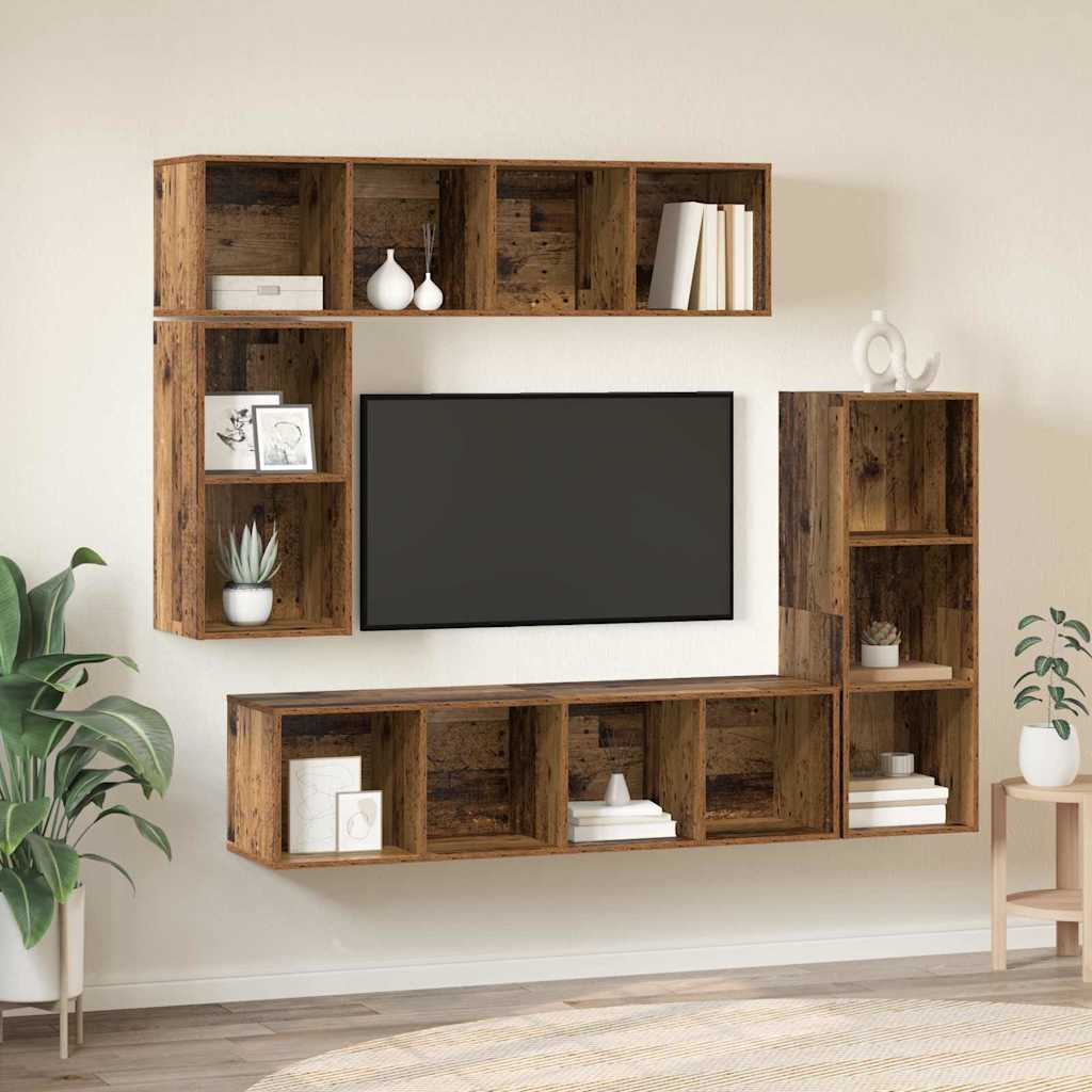 Set mobile TV 4 pz-Set di 4 Credenza per TV Legno vecchio Legno multistrato 148907
