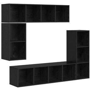 Set mobile TV 4 pz-Set di 4 Credenza per TV Rovere Nero Legno multistrato 702027