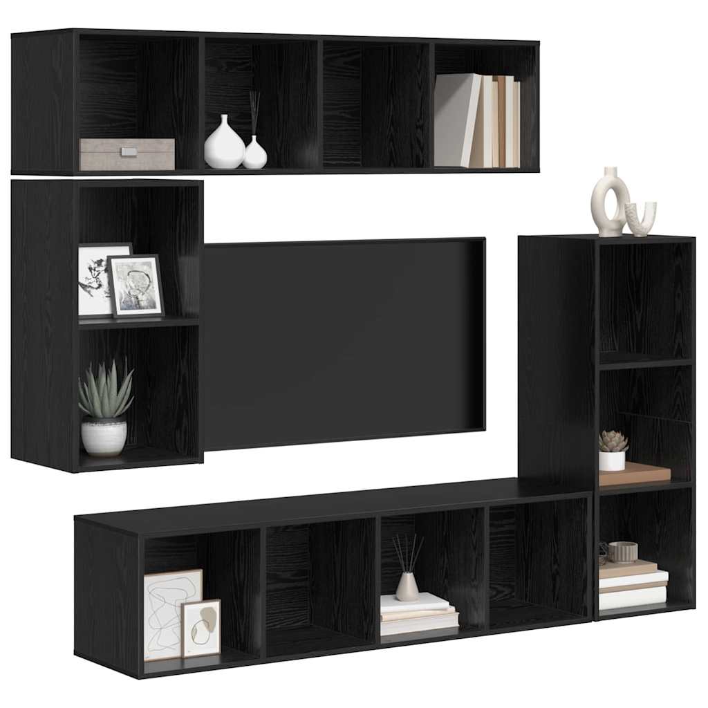 vidaXL Set mobile TV 4 pcs Rovere nero 37 x 37 x 142.5 cm