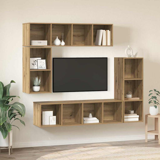 Set mobile TV 4 pz-Set di 4 Credenza per TV Rovere artigianale Legno multistrato 293724