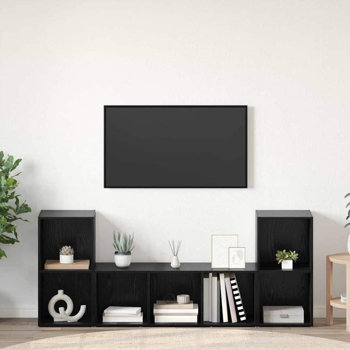 Set mobile TV Montaggio a parete 3 pz-Credenza per TV Nero Legno multistrato