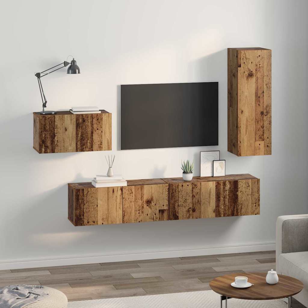 vidaXL Set mobile TV 4 pcs Legno vecchio 30.5 x 30 x 90 cm