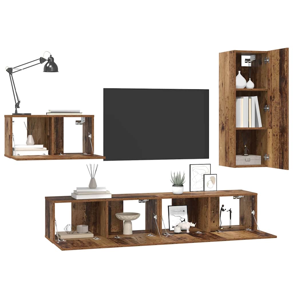 Set mobile TV 4 pz-Set di 4 Credenza per TV Legno vecchio Legno multistrato 245219
