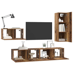 Set mobile TV 4 pz-Set di 4 Credenza per TV Legno vecchio Legno multistrato 245219