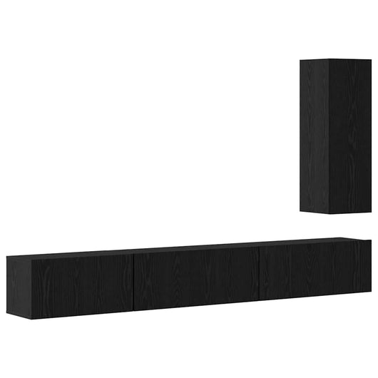 Set mobile TV con cassetto 4 pz-Credenza per TV sospesa Rovere Nero Legno multistrato