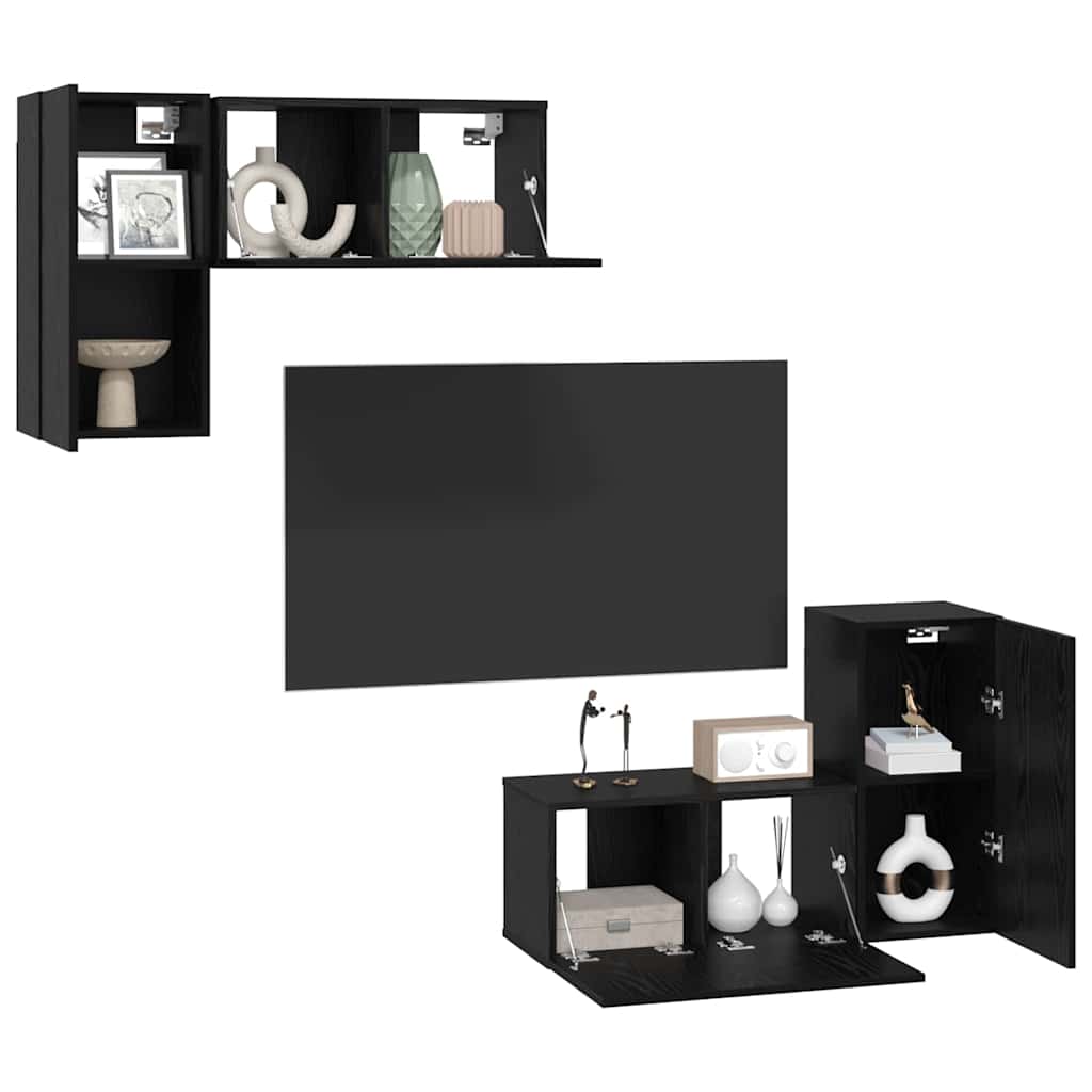 Set mobile TV Montaggio a parete-Credenza per TV Rovere Nero Legno multistrato 154267