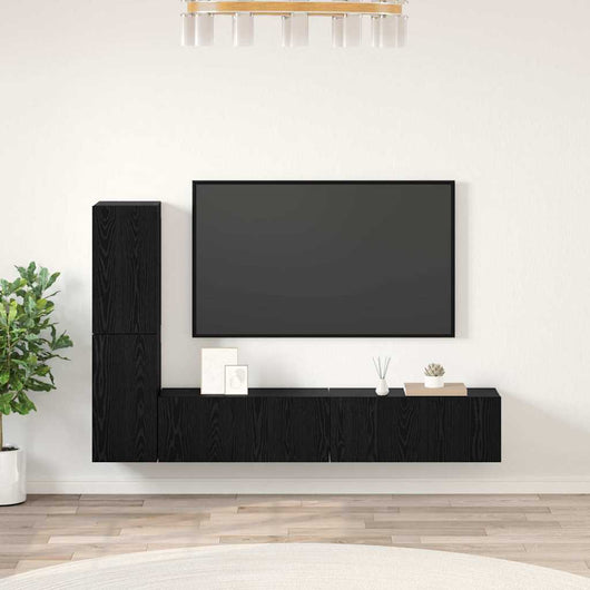 Mobile TV da Parete 2 pz-Set di 2 Mobile TV a Muro-Credenza TV Rovere Nero Legno multistrato