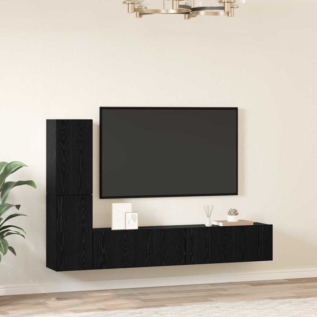 Mobile TV da Parete 4 pcs Rovere nero Legno multistrato 3393271