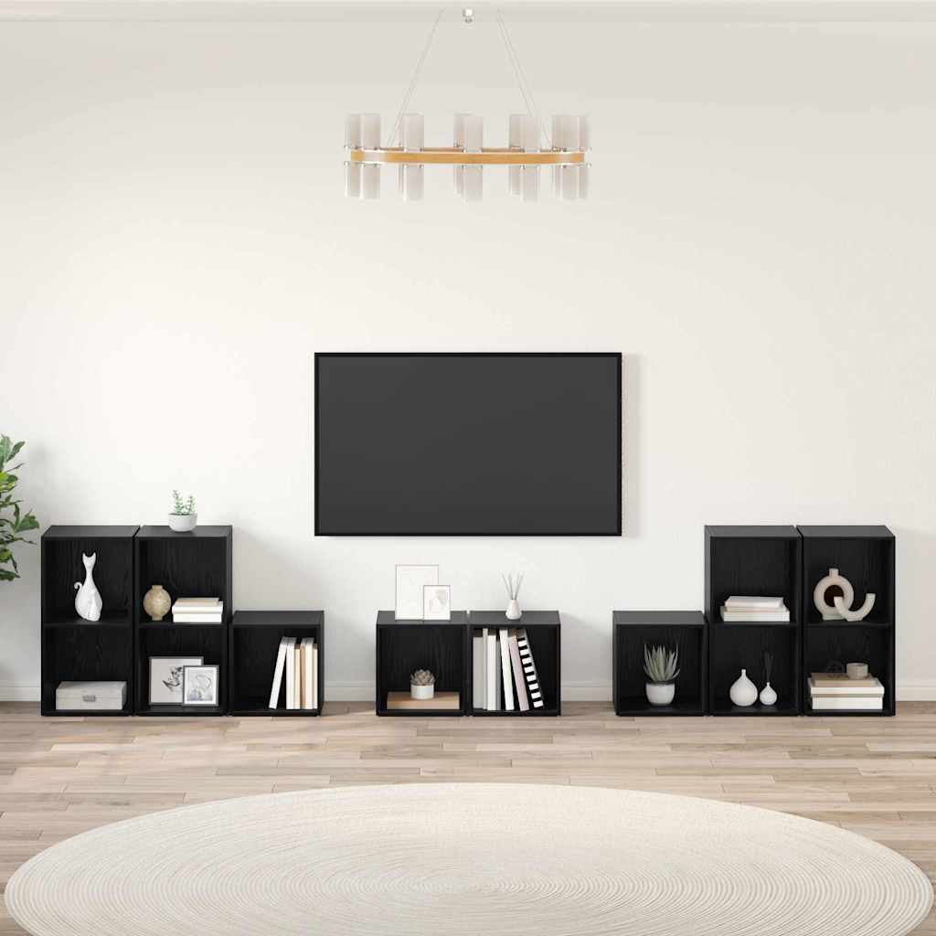 Set di mobili TV 8 pz-Set di 8 Credenza per TV Rovere Nero Legno multistrato