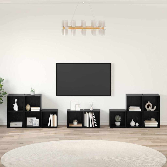 Set di mobili TV 8 pz-Set di 8 Credenza per TV Rovere Nero Legno multistrato