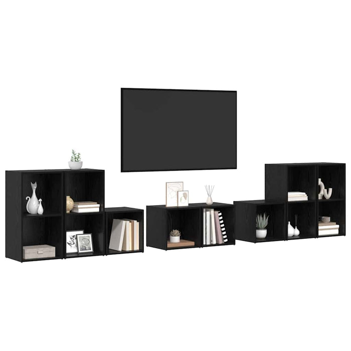 Set di mobili TV 8 pz-Set di 8 Credenza per TV Rovere Nero Legno multistrato