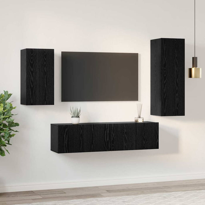 vidaXL Set mobile TV 4 pcs Rovere nero 30.5 x 30 x 90 cm