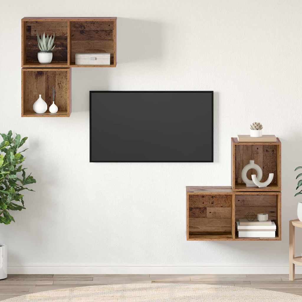 Set mobile TV 4 pz-Set di 4 Credenza per TV Legno vecchio Legno multistrato 199486