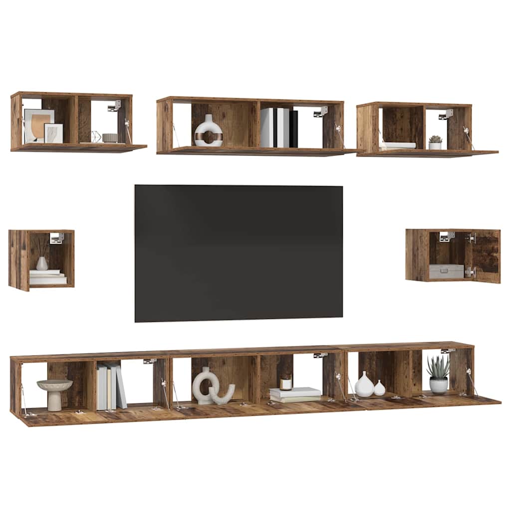 vidaXL Set di mobili TV 8 pcs Legno vecchio Legno multistrato