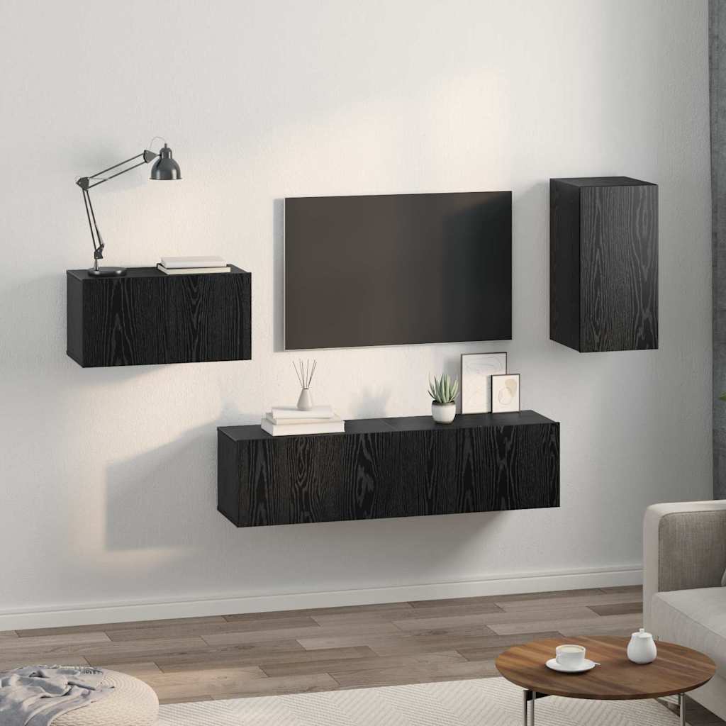 vidaXL Set mobile TV 4 pcs Rovere nero 30.5 x 30 x 60 cm